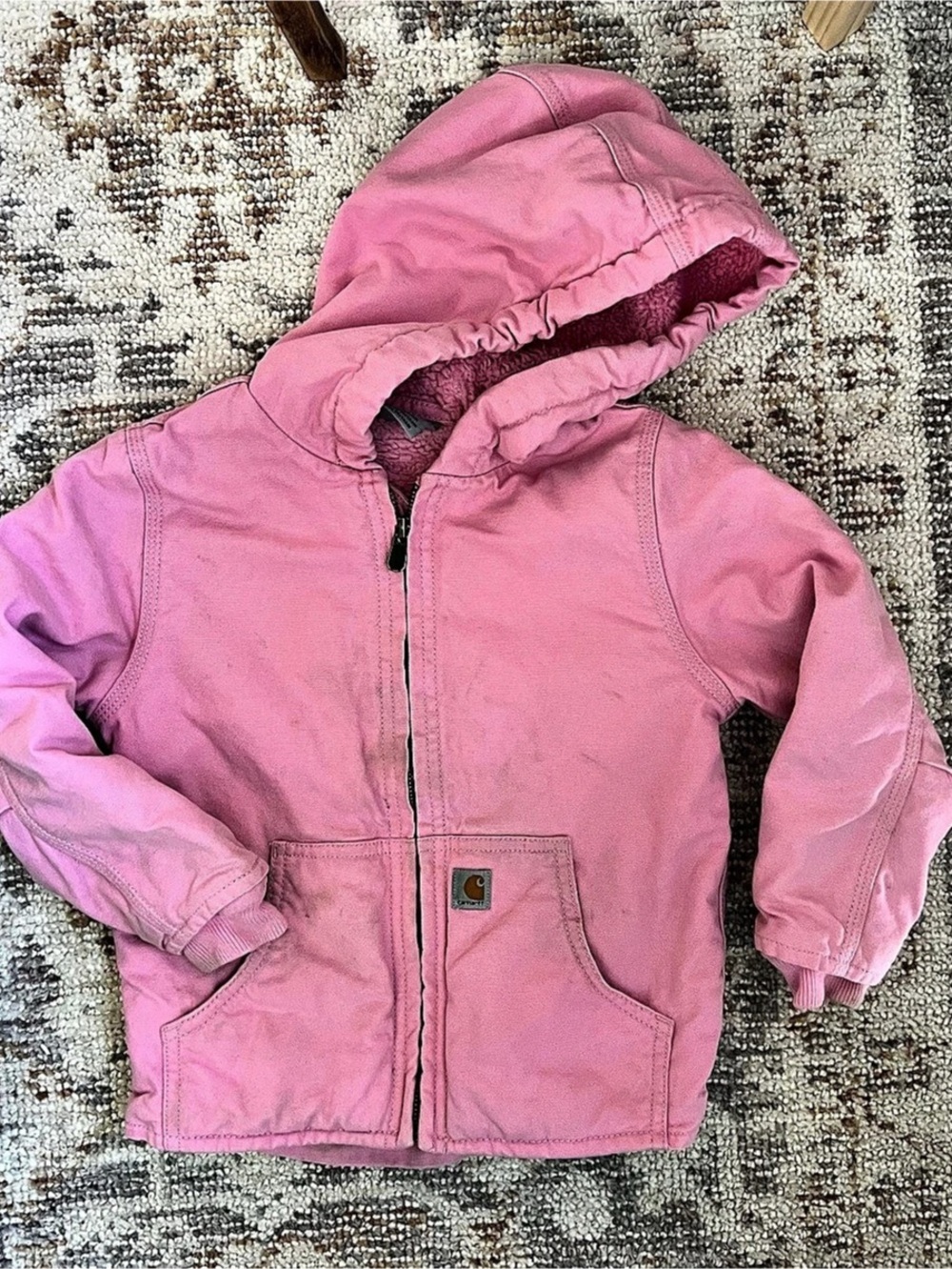 Carhartt Girls Canvas Hooded Sherpa-Lined Active Jacket Pink Girls 4T
